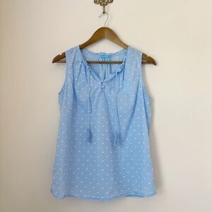 J. McLaughlin Blue Cotton Swiss Dot Sleeveless Blouse Small